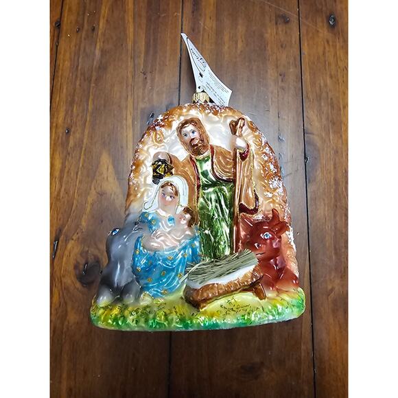 HEARTFUL Other - HEARTFULLY YOURS‎ CHRISTMAS ORNAMENT HANDMADE GLASS "AWAY IN A MANGER" NWT